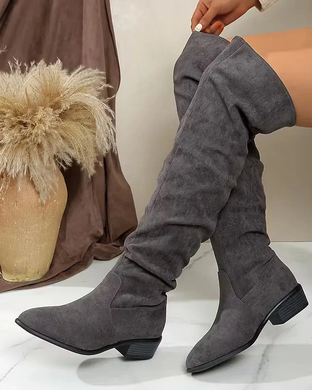 Women's Slouchy Suede Knee High Boots with Block Heel – Frankie Lou