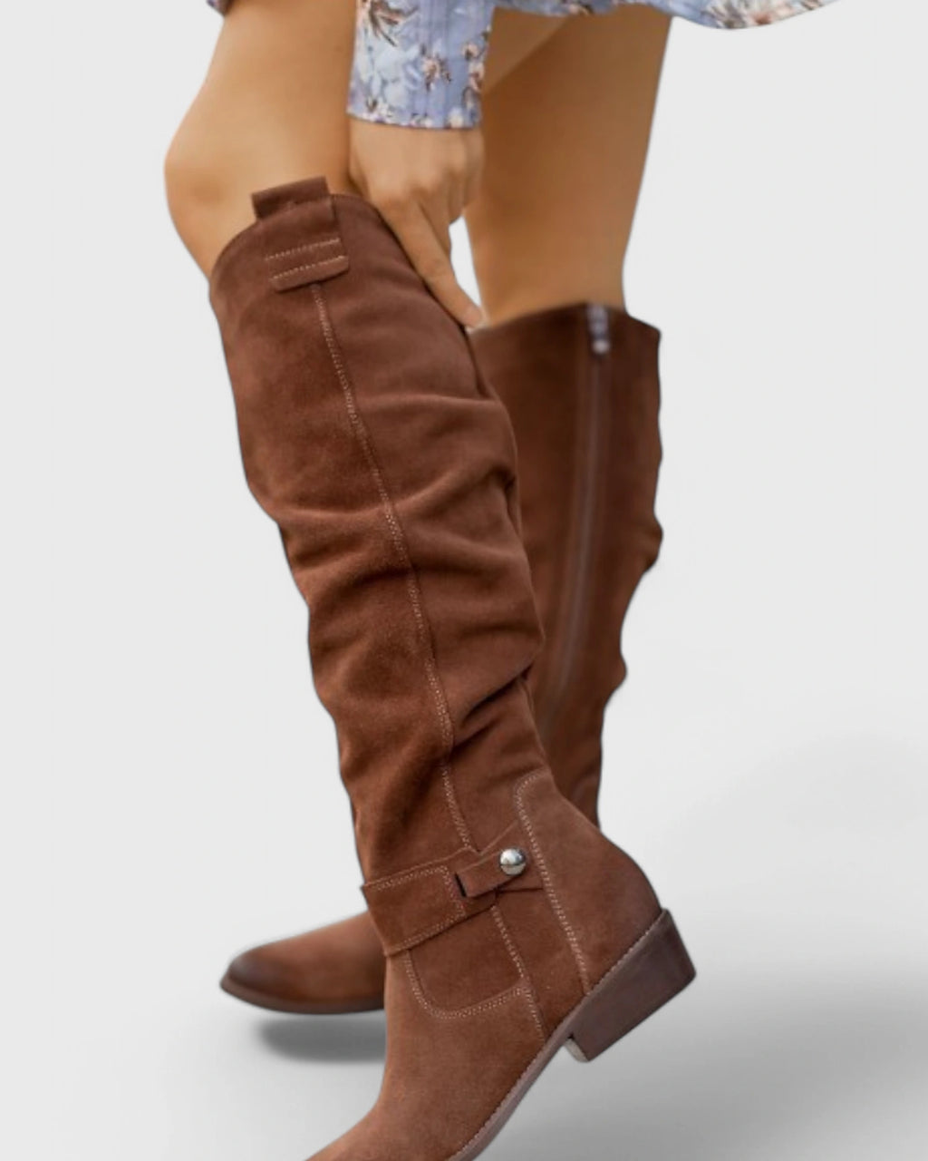 Women's Slouchy Suede Knee-High Boots with Buckle Strap and Side Zip – Bonnie Lou