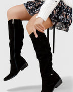 Women's Slouchy Suede Knee-High Boots with Buckle Strap and Side Zip – Bonnie Lou