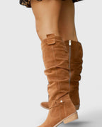 Women's Slouchy Suede Knee-High Boots with Buckle Strap and Side Zip – Bonnie Lou