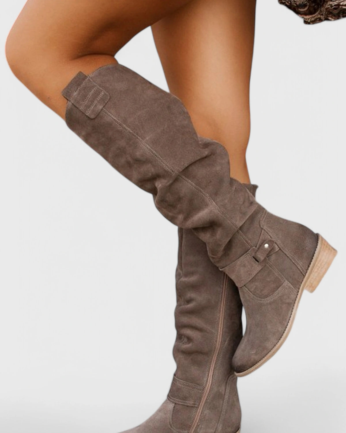 Women's Slouchy Suede Knee-High Boots with Buckle Strap and Side Zip – Bonnie Lou