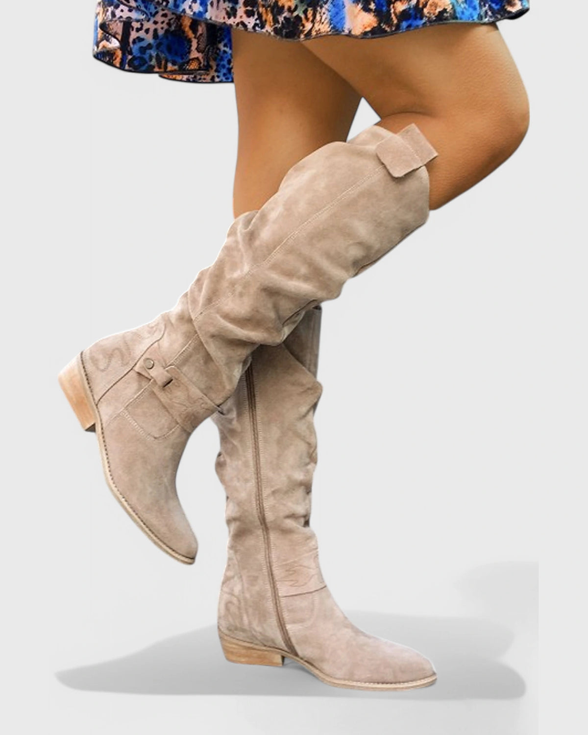 Women's Slouchy Suede Knee-High Boots with Buckle Strap and Side Zip – Bonnie Lou