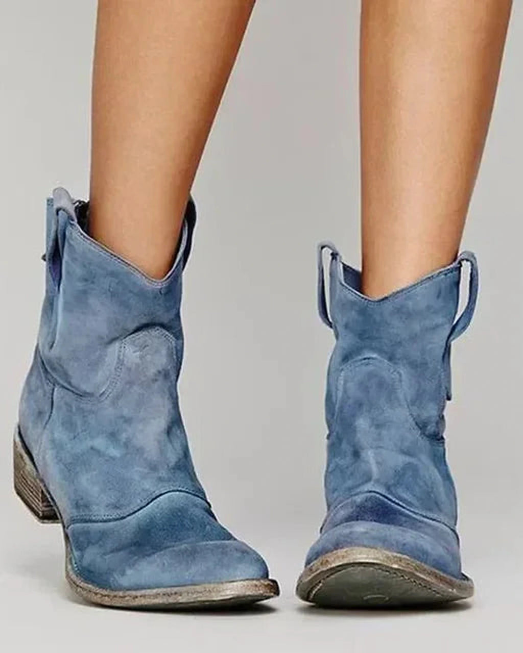 Women's Slouchy Suede Western Ankle Boots with Stacked Block Heel – Ella Belle