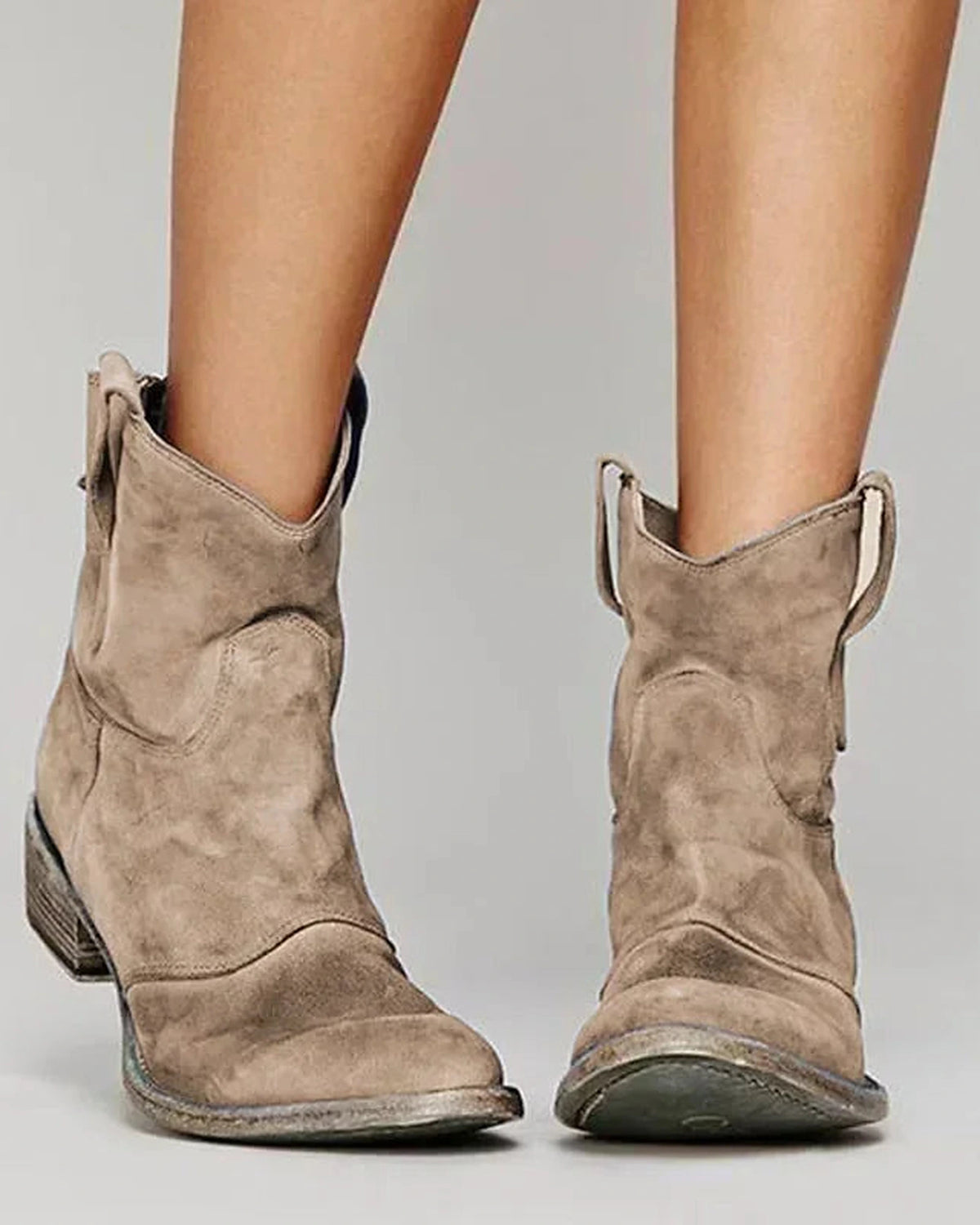 Women's Slouchy Suede Western Ankle Boots with Stacked Block Heel – Ella Belle
