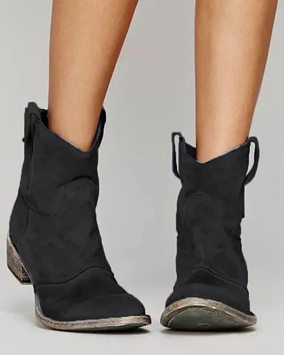 Women's Slouchy Suede Western Ankle Boots with Stacked Block Heel – Ella Belle