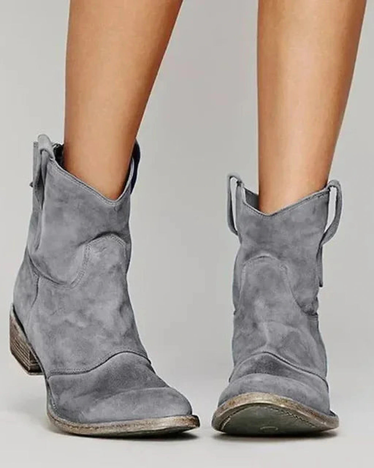 Women's Slouchy Suede Western Ankle Boots with Stacked Block Heel – Ella Belle