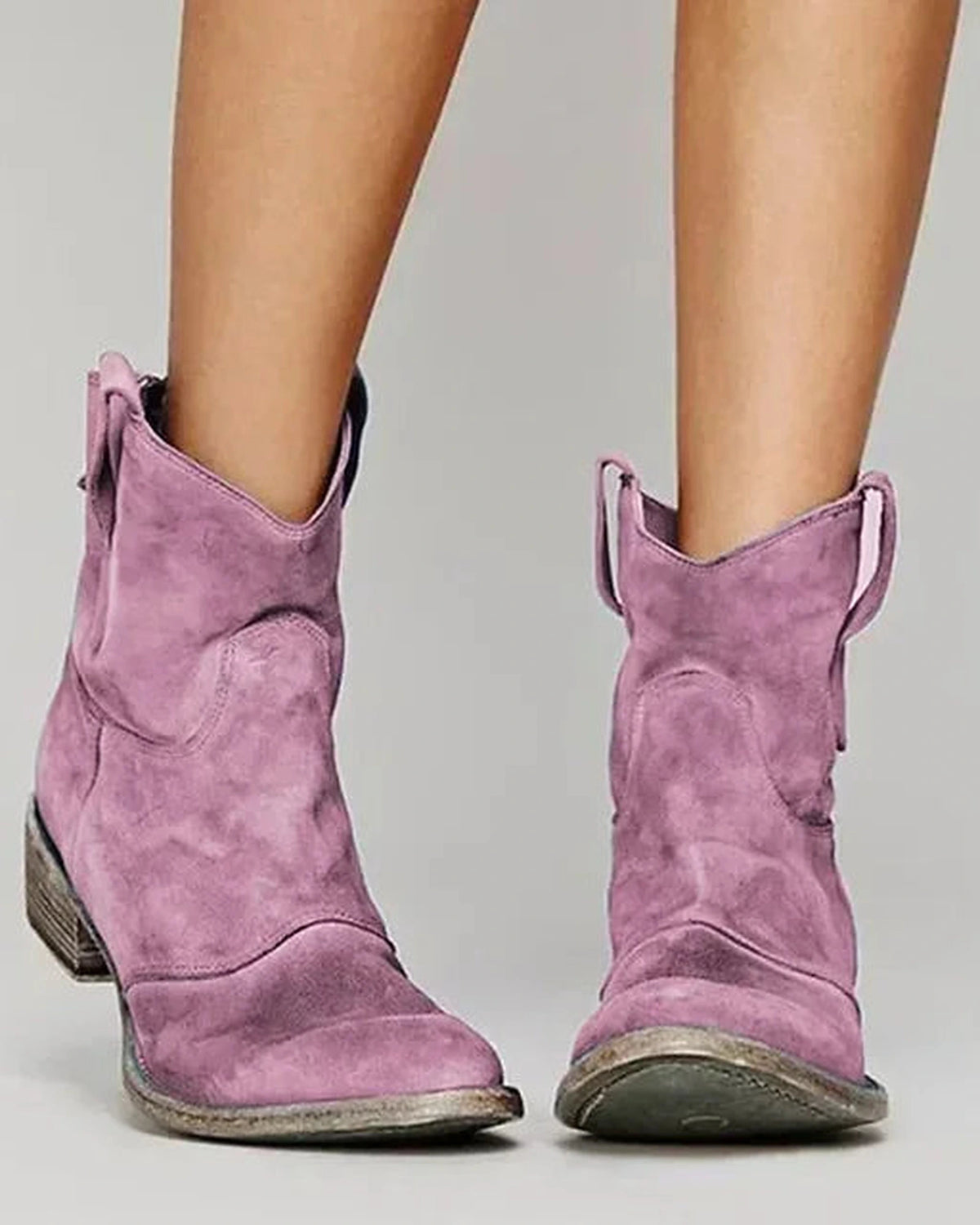 Women's Slouchy Suede Western Ankle Boots with Stacked Block Heel – Ella Belle