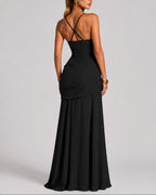 Women's Evening Dress, Square Neck Ruched Wedding Guest Maxi Dress with Crossed Straps – Willa Mae