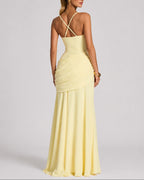 Women's Evening Dress, Square Neck Ruched Wedding Guest Maxi Dress with Crossed Straps – Willa Mae
