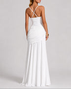 Women's Evening Dress, Square Neck Ruched Wedding Guest Maxi Dress with Crossed Straps – Willa Mae