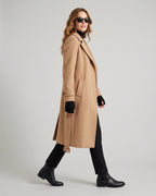 Women's Winter Coat with Stand Collar and Cuff Straps, Longline Wool-Look – Fleur Lou