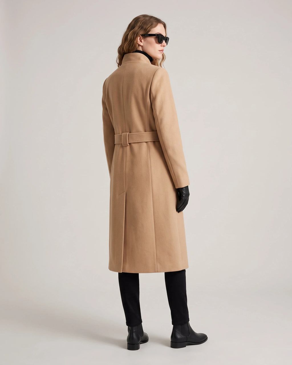 Women's Winter Coat with Stand Collar and Cuff Straps, Longline Wool-Look – Fleur Lou