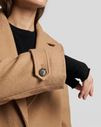 Women's Winter Coat with Stand Collar and Cuff Straps, Longline Wool-Look – Fleur Lou