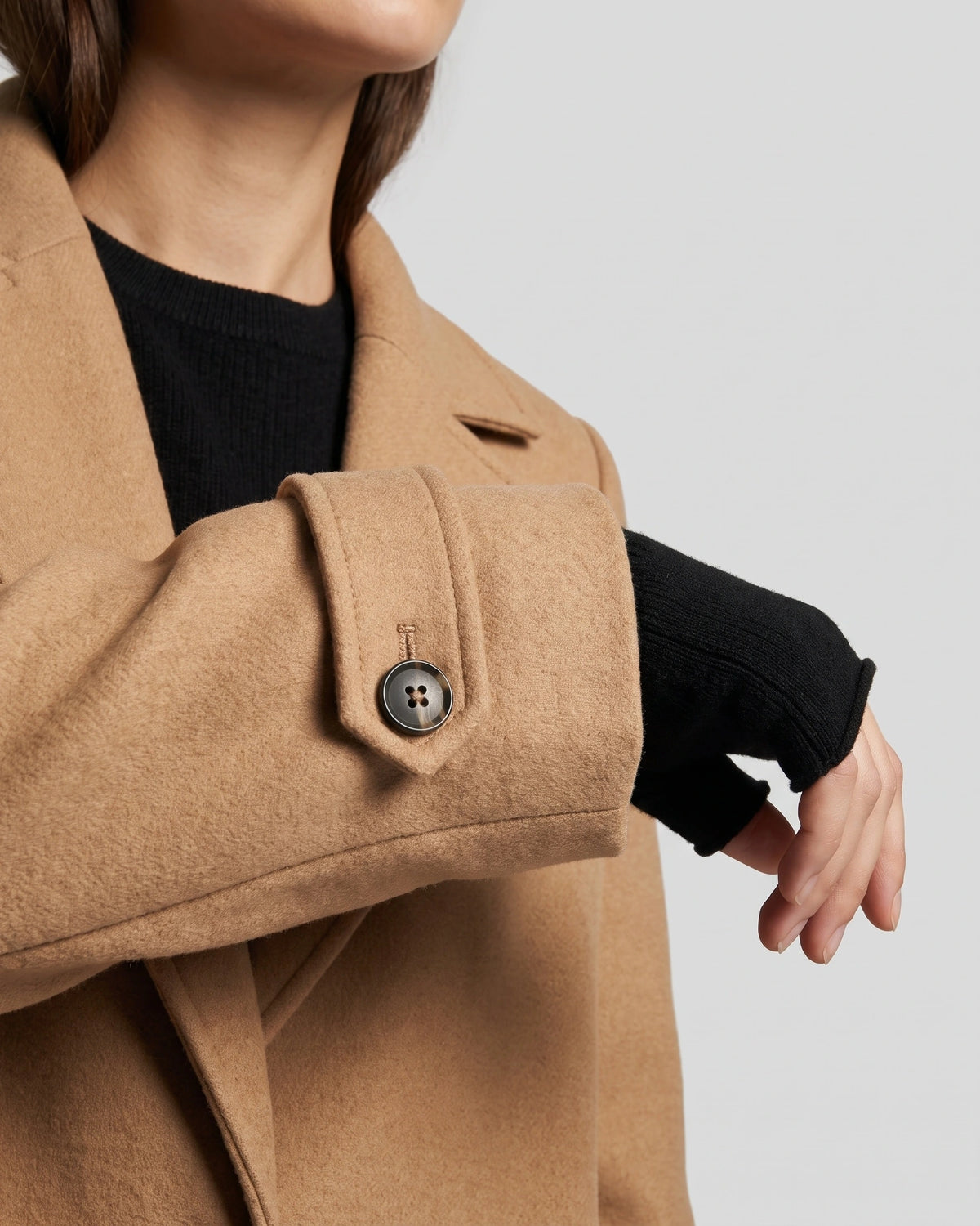 Women's Winter Coat with Stand Collar and Cuff Straps, Longline Wool-Look – Fleur Lou