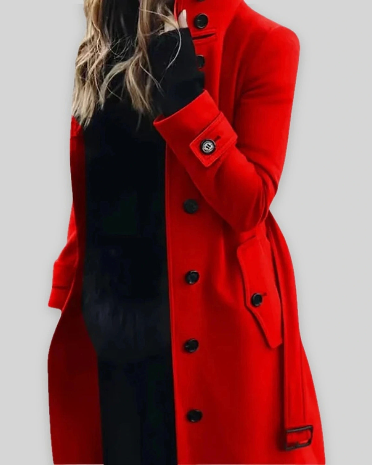 Women's Winter Coat with Stand Collar and Cuff Straps, Longline Wool-Look – Fleur Lou