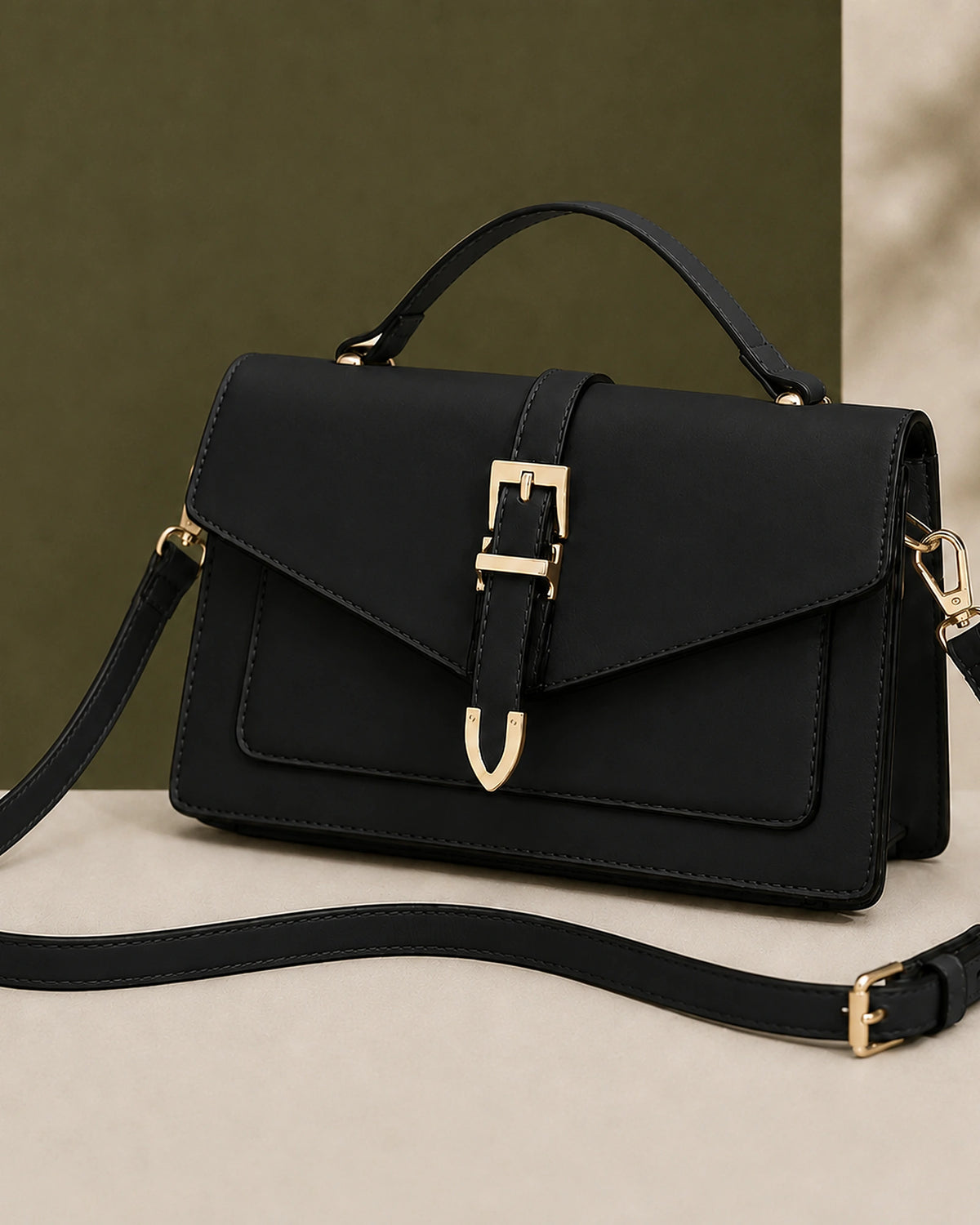 Women's Structured Crossbody Bag with Buckle Flap and Top Handle, Satchel Bag – Sadie Belle