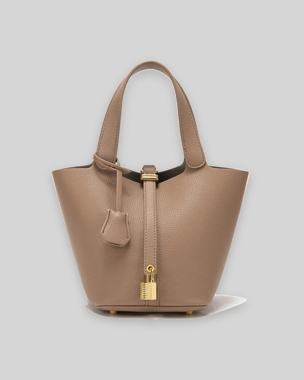 Women's Bucket Bag with Padlock Detail and Top Handles, Textured Leather-Look Shoulder Bag – Tessa Belle