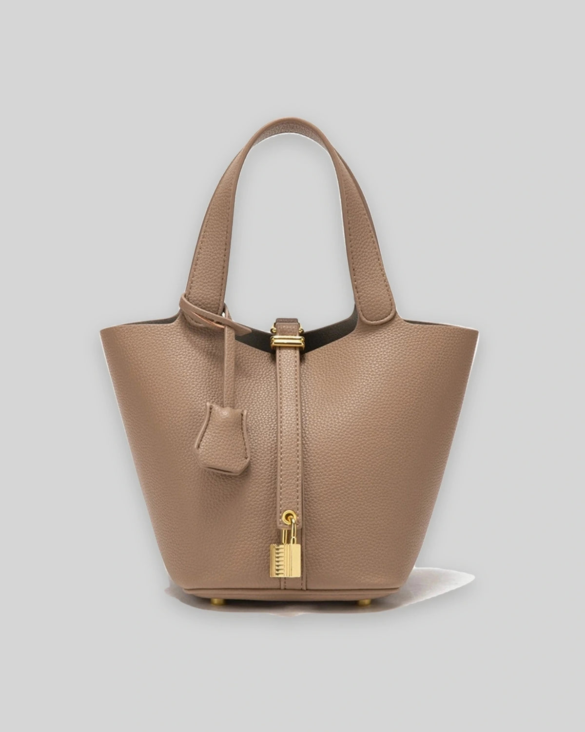 Women's Bucket Bag with Padlock Detail and Top Handles, Textured Leather-Look Shoulder Bag – Tessa Belle