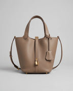 Women's Bucket Bag with Padlock Detail and Top Handles, Textured Leather-Look Shoulder Bag – Tessa Belle