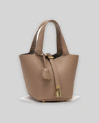 Women's Bucket Bag with Padlock Detail and Top Handles, Textured Leather-Look Shoulder Bag – Tessa Belle