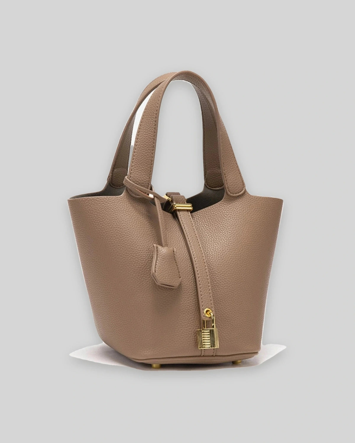 Women's Bucket Bag with Padlock Detail and Top Handles, Textured Leather-Look Shoulder Bag – Tessa Belle