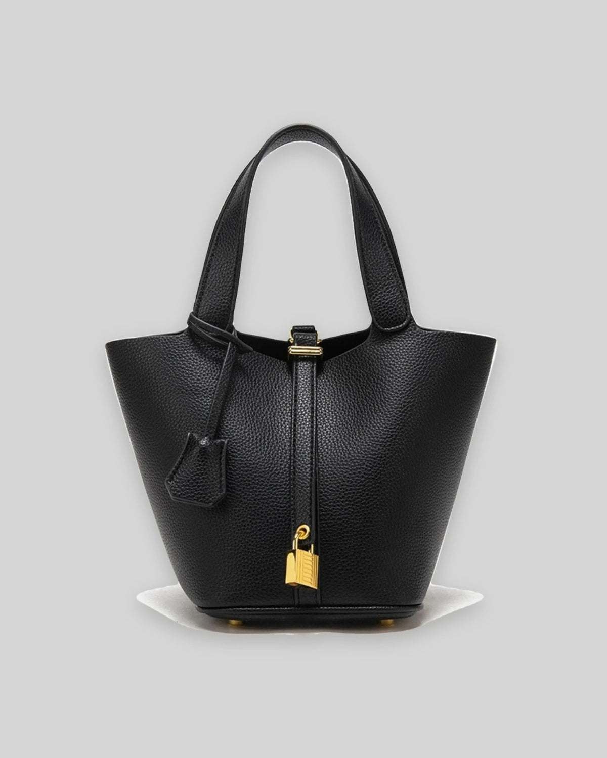 Women's Bucket Bag with Padlock Detail and Top Handles, Textured Leather-Look Shoulder Bag – Tessa Belle
