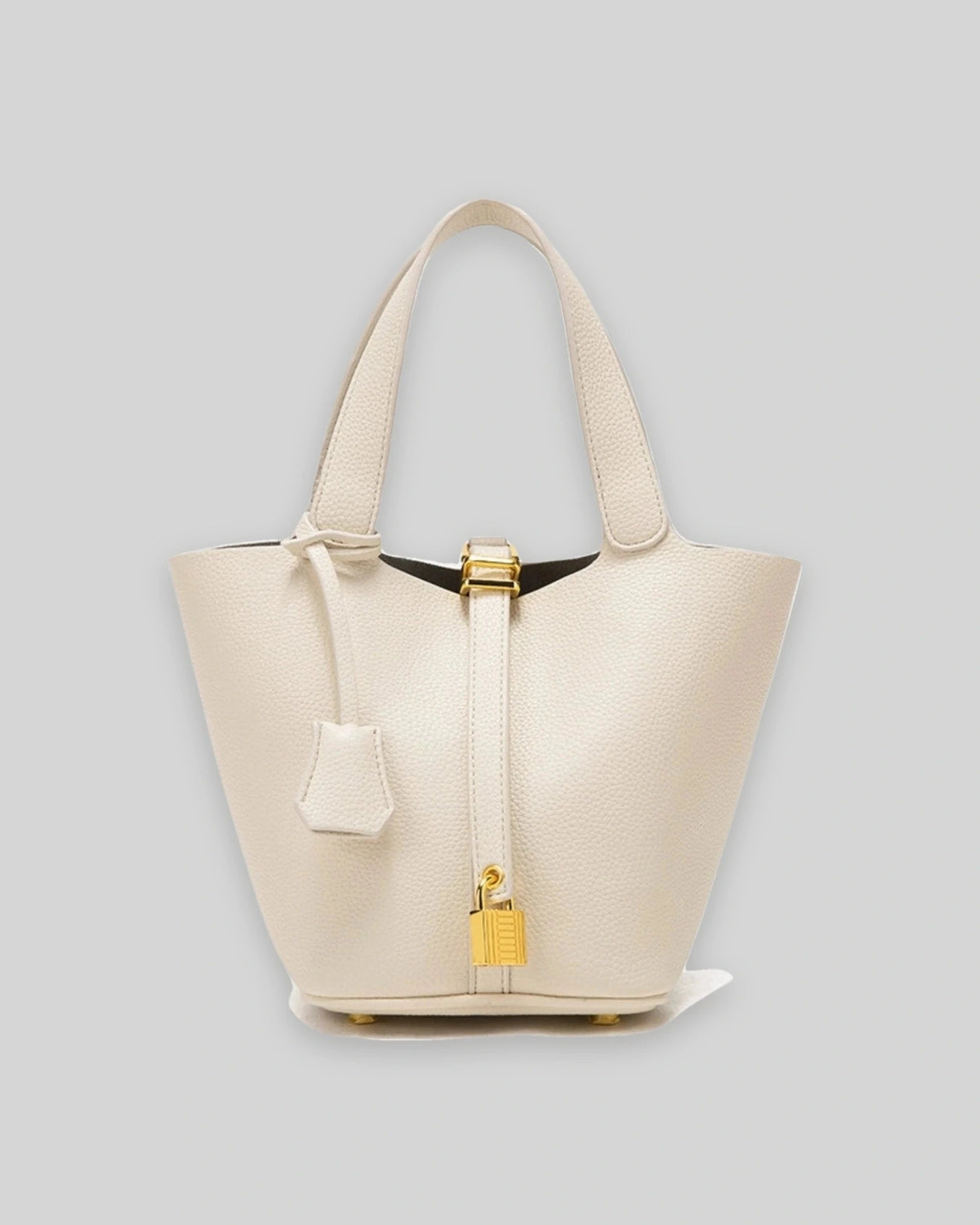 Women's Bucket Bag with Padlock Detail and Top Handles, Textured Leather-Look Shoulder Bag – Tessa Belle