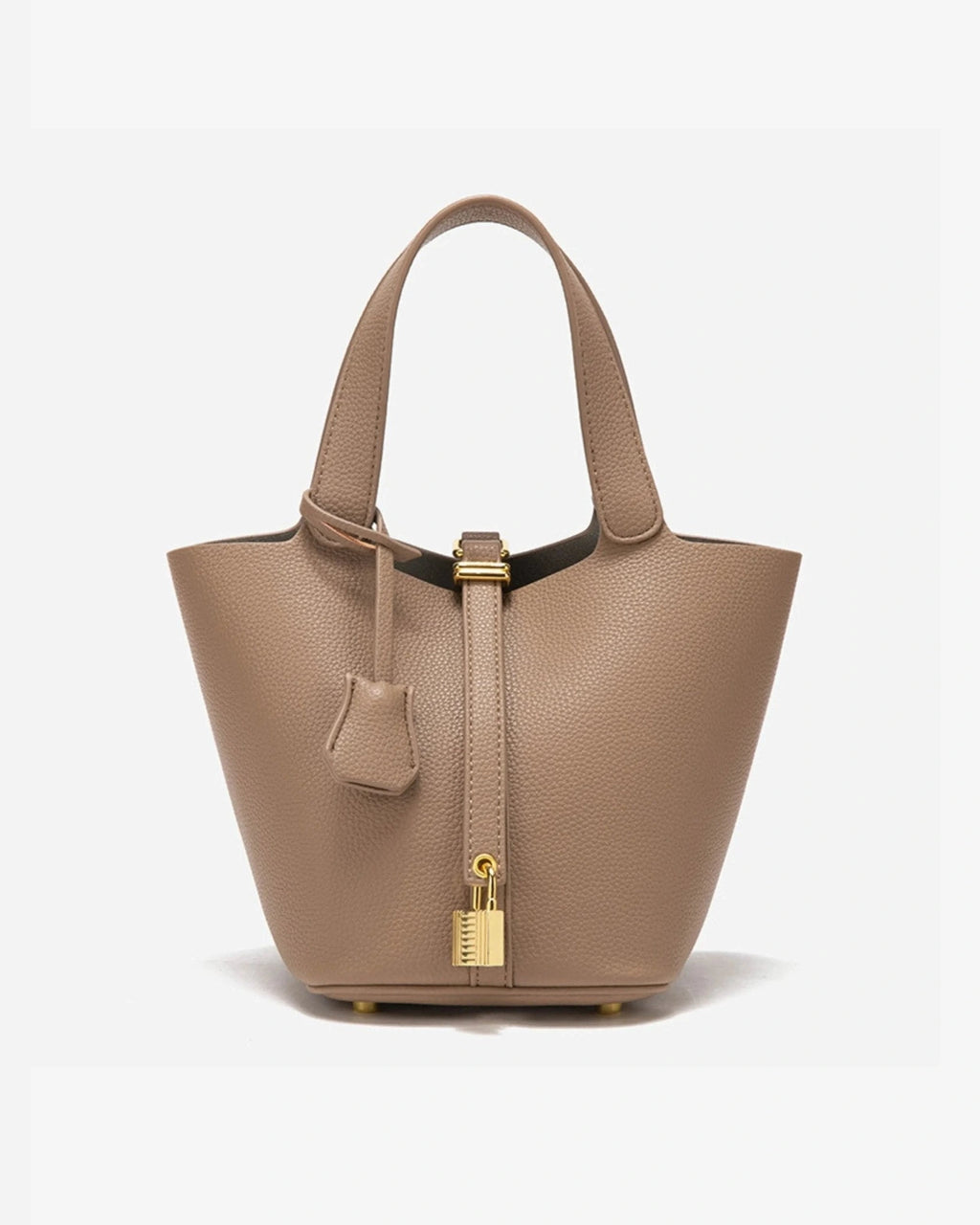 Women's Bucket Bag with Padlock Detail and Top Handles, Textured Leather-Look Shoulder Bag – Tessa Belle