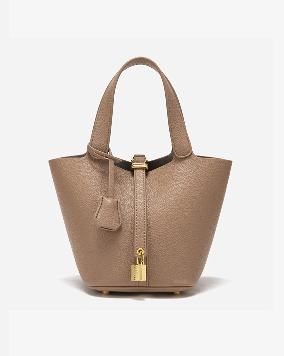 Women's Bucket Bag with Padlock Detail and Top Handles, Textured Leather-Look Shoulder Bag – Tessa Belle