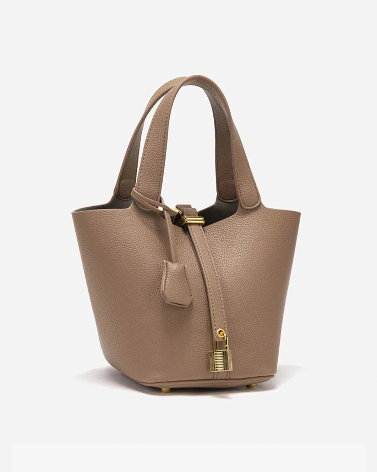 Women's Bucket Bag with Padlock Detail and Top Handles, Textured Leather-Look Shoulder Bag – Tessa Belle