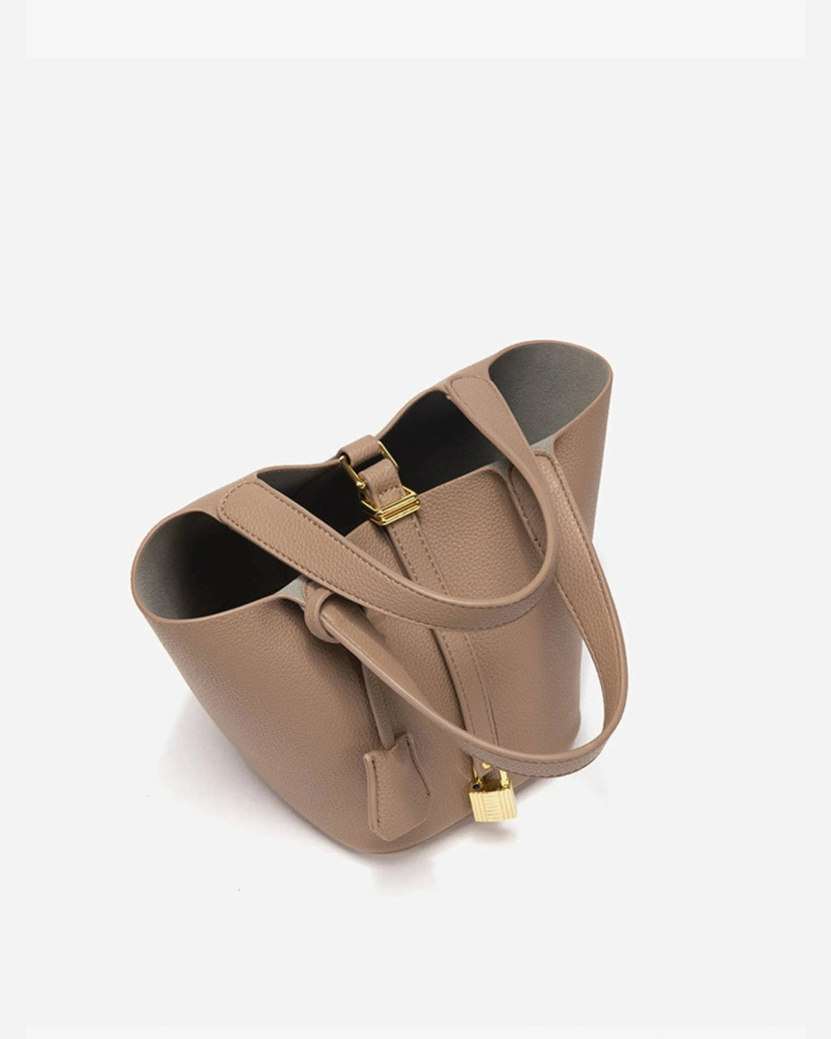Women's Bucket Bag with Padlock Detail and Top Handles, Textured Leather-Look Shoulder Bag – Tessa Belle