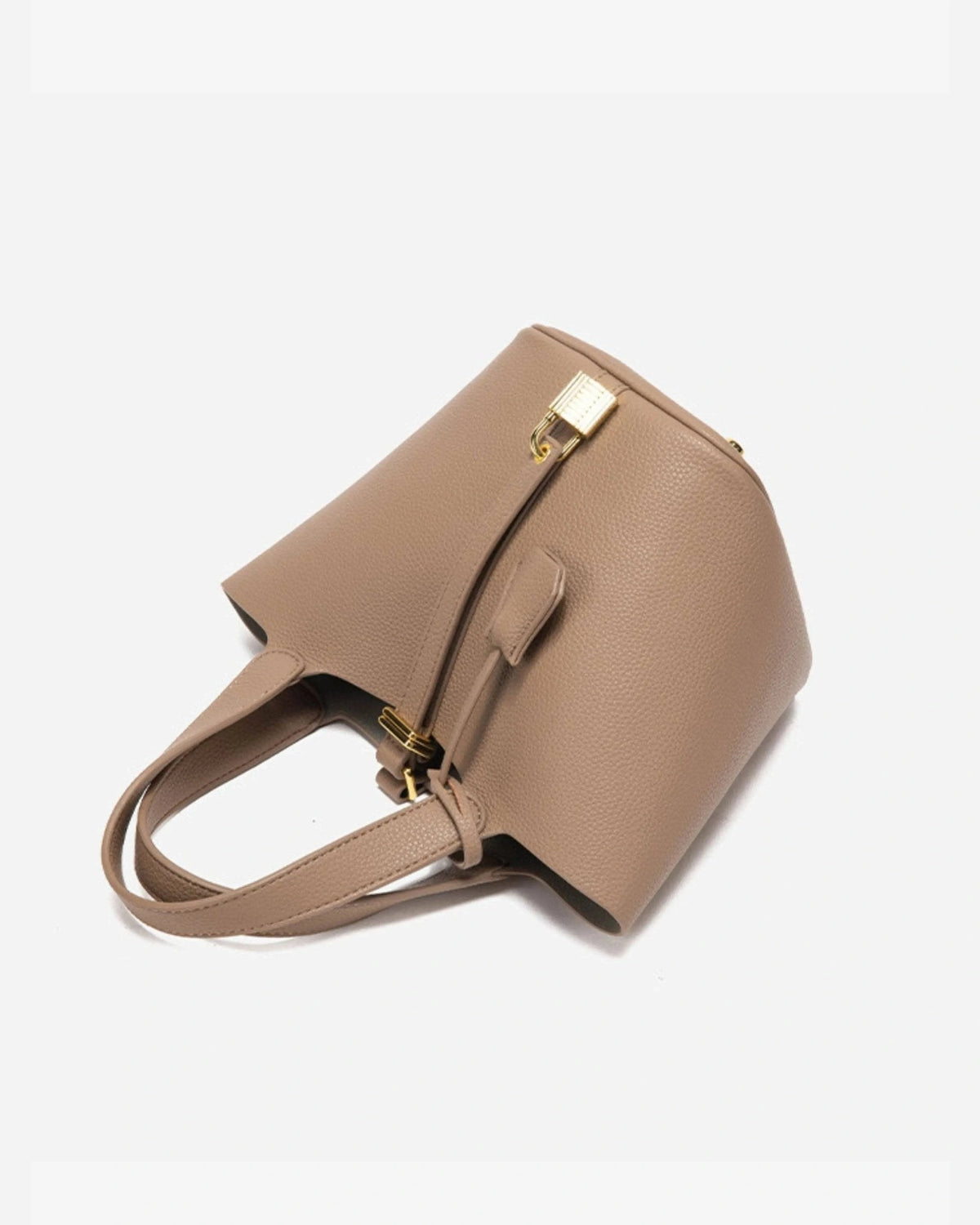 Women's Bucket Bag with Padlock Detail and Top Handles, Textured Leather-Look Shoulder Bag – Tessa Belle