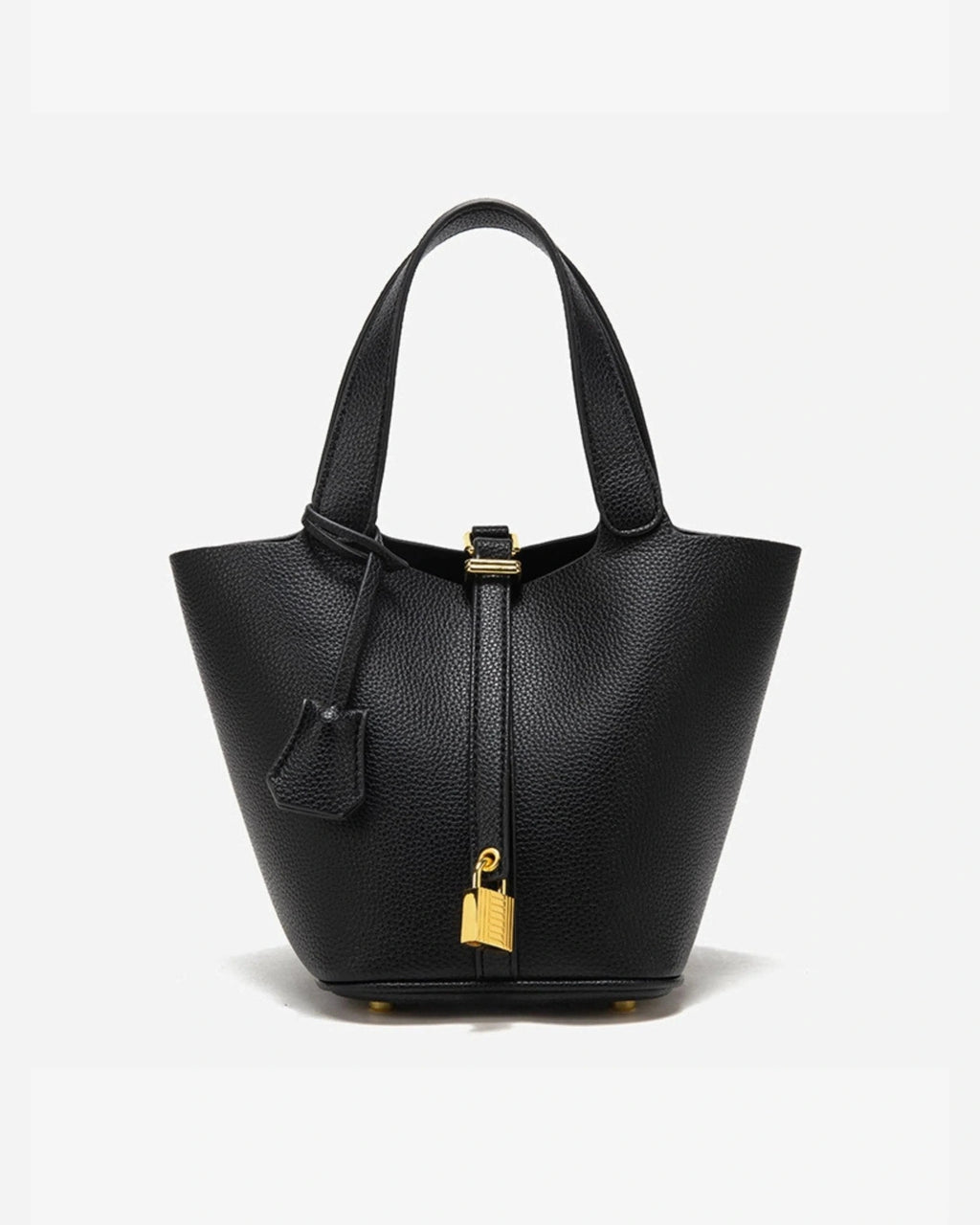 Women's Bucket Bag with Padlock Detail and Top Handles, Textured Leather-Look Shoulder Bag – Tessa Belle