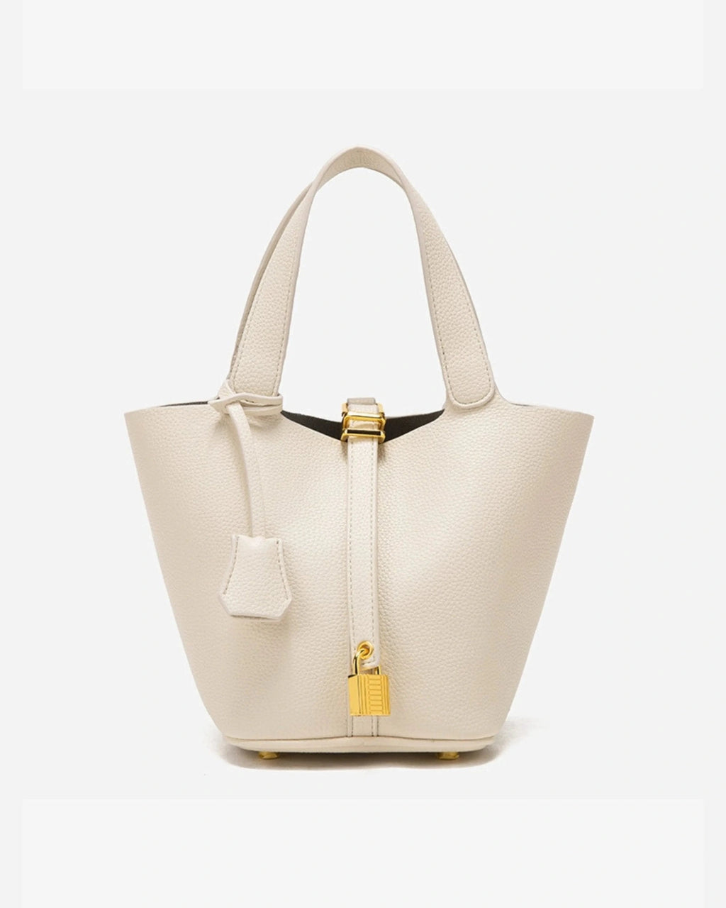Women's Bucket Bag with Padlock Detail and Top Handles, Textured Leather-Look Shoulder Bag – Tessa Belle