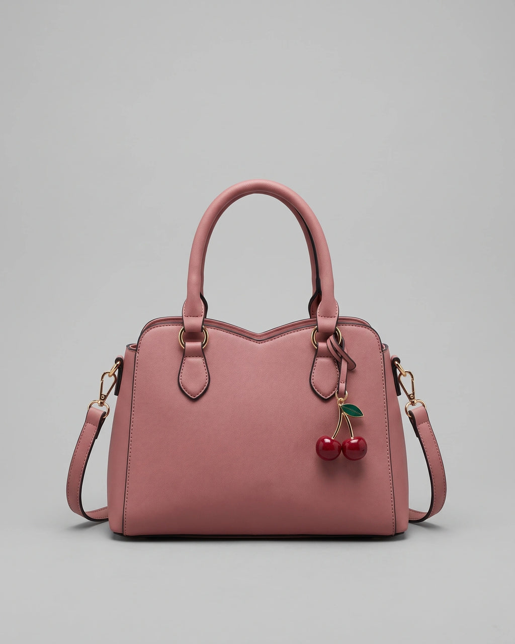 Women's Top-Handle Cherry Handbag with Charm, Structured Curved Panels – Sadie Grey