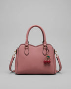 Women's Top-Handle Cherry Handbag with Charm, Structured Curved Panels – Sadie Grey