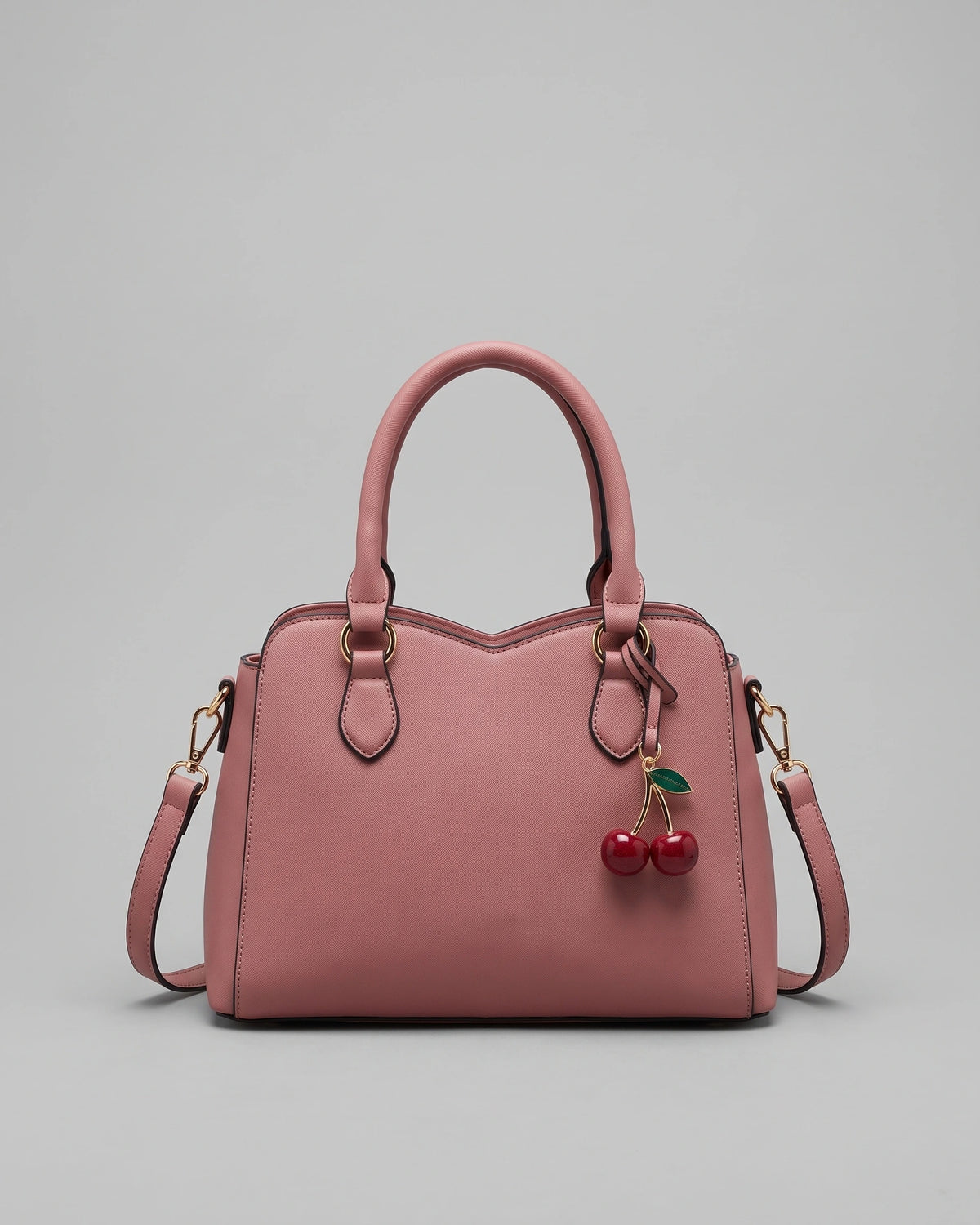Women's Top-Handle Cherry Handbag with Charm, Structured Curved Panels – Sadie Grey