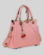 Women's Top-Handle Cherry Handbag with Charm, Structured Curved Panels – Sadie Grey
