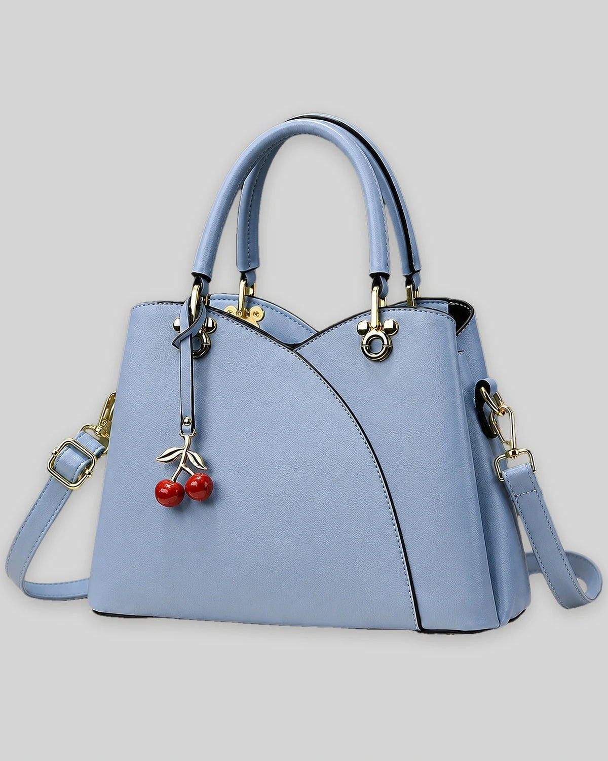 Women's Top-Handle Cherry Handbag with Charm, Structured Curved Panels – Sadie Grey