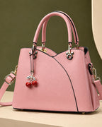 Women's Top-Handle Cherry Handbag with Charm, Structured Curved Panels – Sadie Grey
