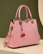 Women's Top-Handle Cherry Handbag with Charm, Structured Curved Panels – Sadie Grey