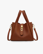 Women's Faux Leather Tote Bag Handbag with Crossbody Strap and Twist Lock Clasp – Corinne