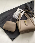 Women's Faux Leather Tote Bag Handbag with Crossbody Strap and Twist Lock Clasp – Corinne