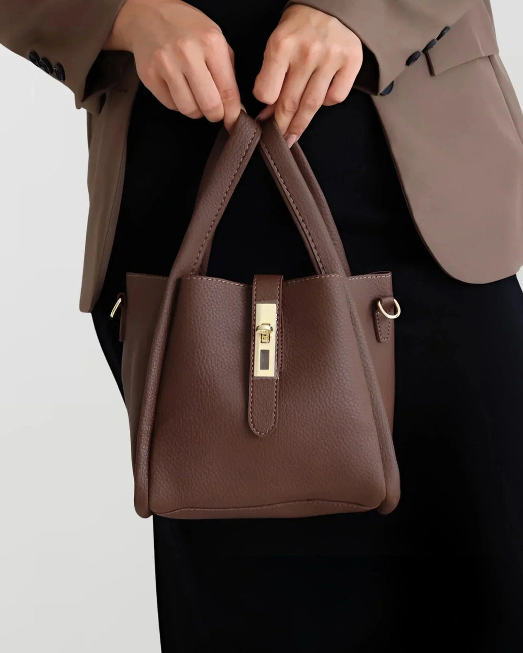Women's Faux Leather Tote Bag Handbag with Crossbody Strap and Twist Lock Clasp – Corinne