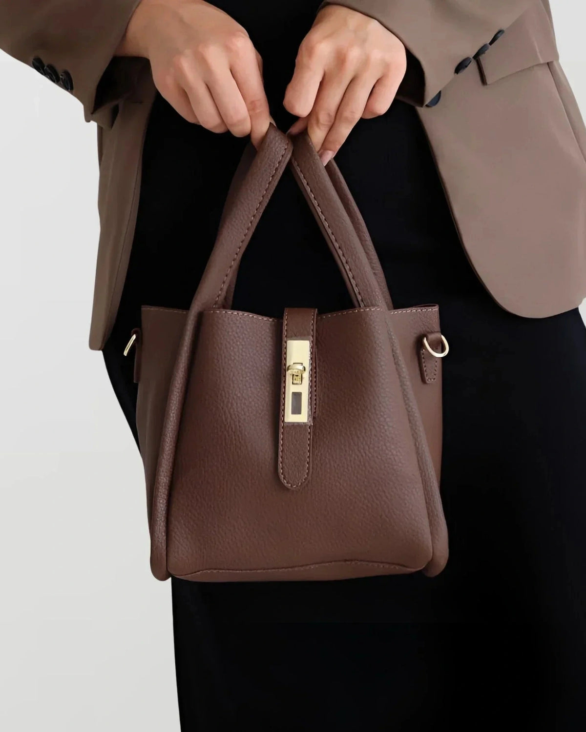 Women's Faux Leather Tote Bag Handbag with Crossbody Strap and Twist Lock Clasp – Corinne