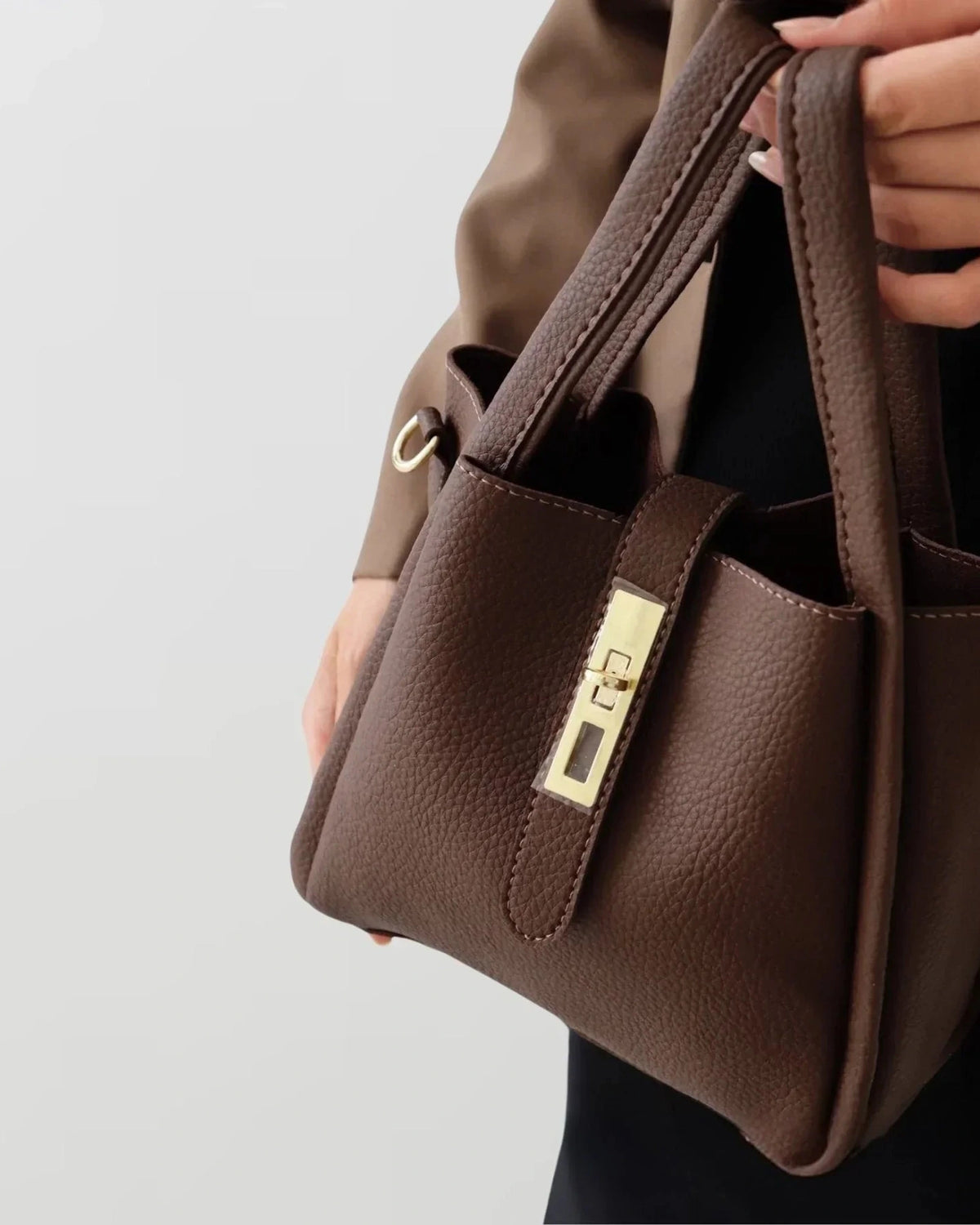 Women's Faux Leather Tote Bag Handbag with Crossbody Strap and Twist Lock Clasp – Corinne