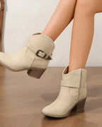 Women's Suede Ankle Boots with Buckle Strap Detail and Stacked Block Heel – Luna Jane