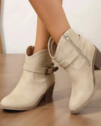 Women's Suede Ankle Boots with Buckle Strap Detail and Stacked Block Heel – Luna Jane