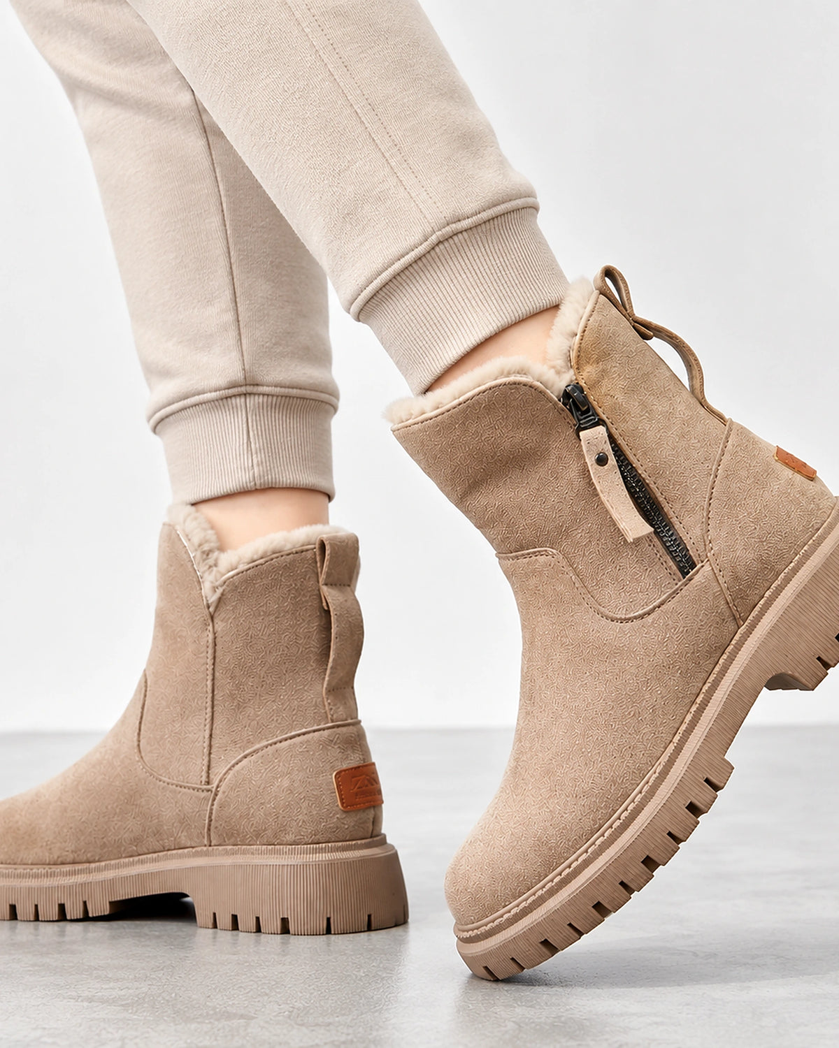 Women's Winter Ankle Boots with Faux Fur Lining and Chunky Sole, Suede-Effect Finish – Bianca