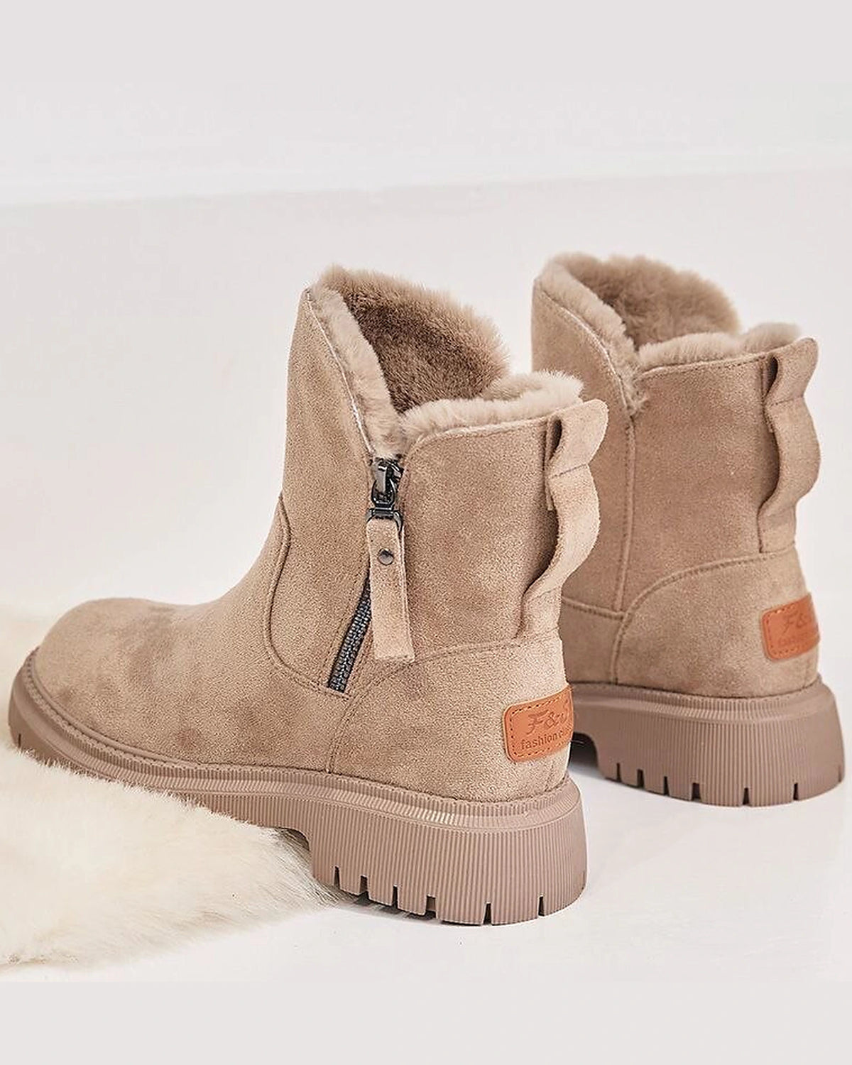 Women's Winter Ankle Boots with Faux Fur Lining and Chunky Sole, Suede-Effect Finish – Bianca